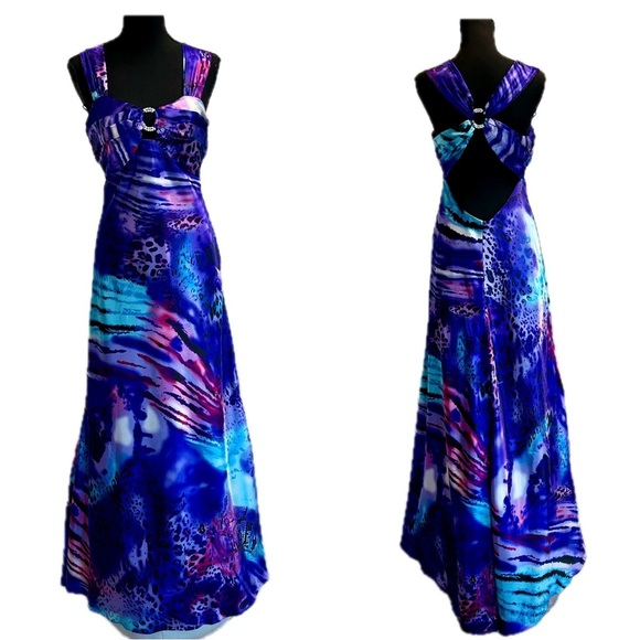 Jolie purple blue leopard animal print sweetheart mermaid open back gown dress - Picture 17 of 17